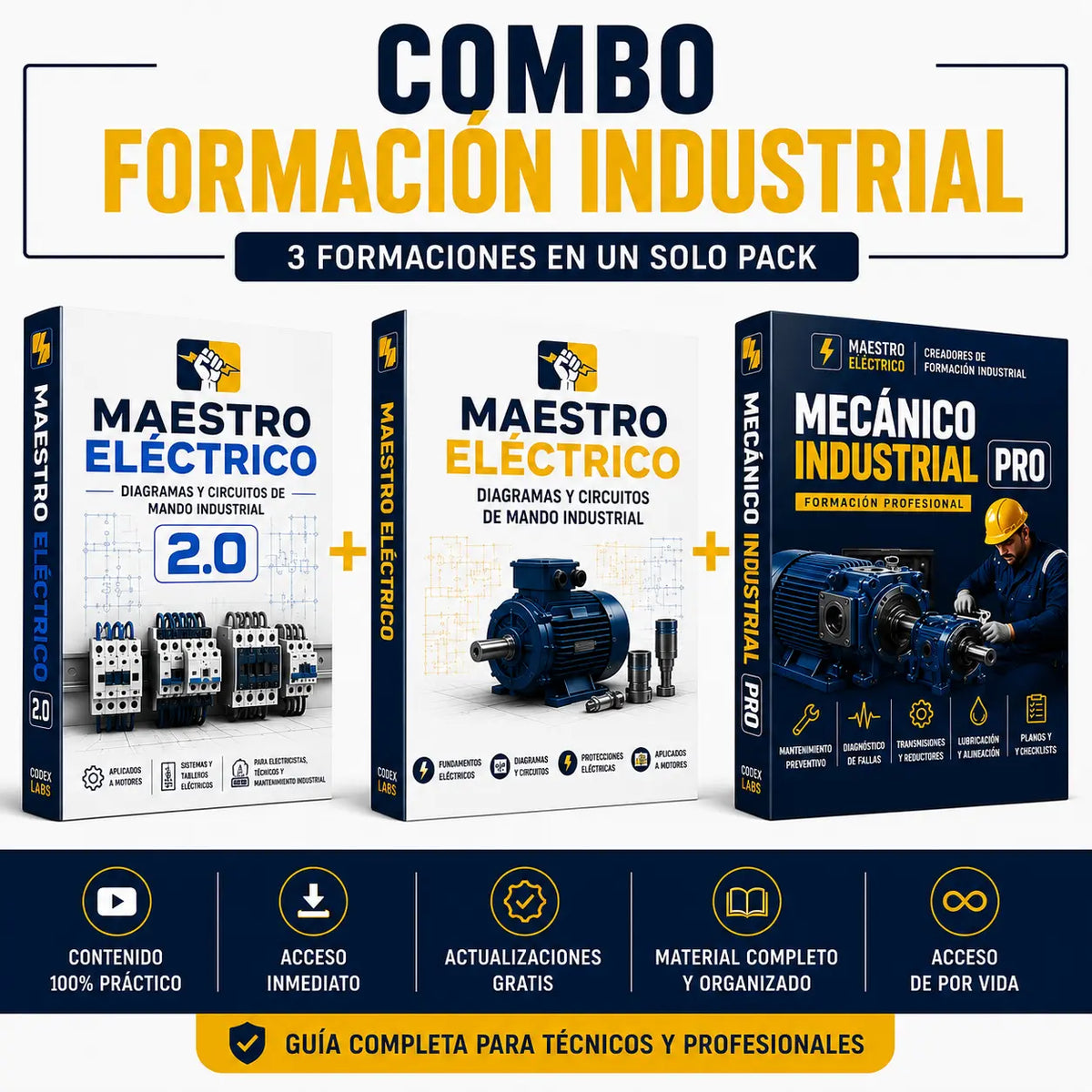 Combo Formación Industrial | Maestro Eléctrico + 2.0 + Mecánico Industrial PRO